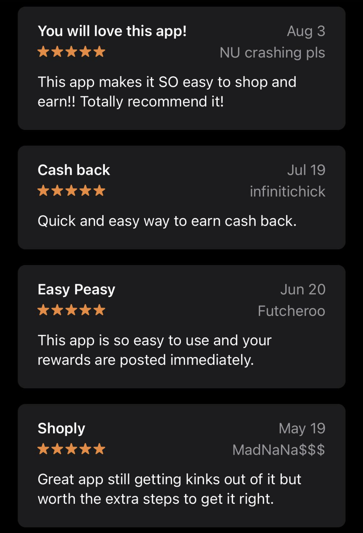 5-star App Store reviews