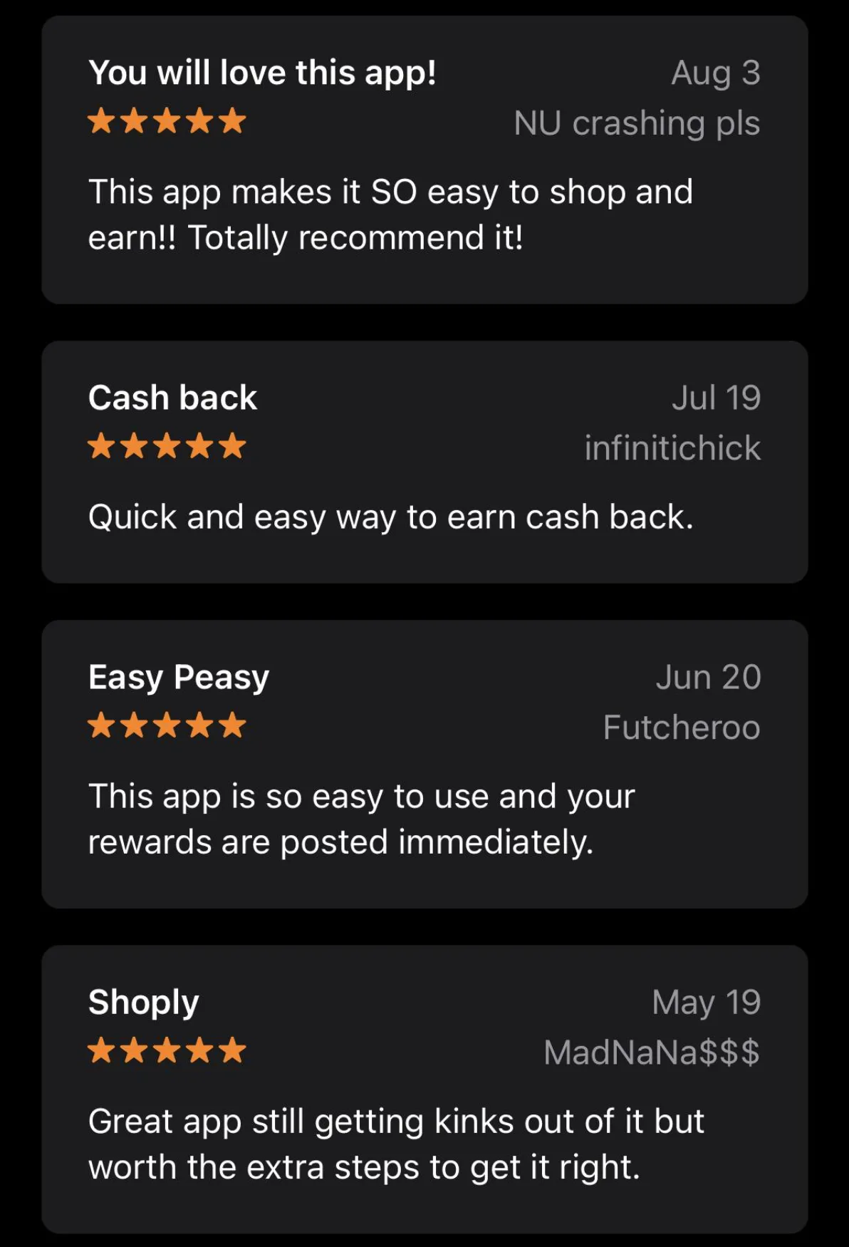 5-star App Store reviews